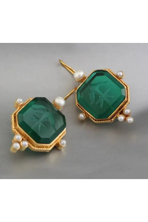 E1530-2-green Elegant Vintage Geometric Pearl Pendant Drop Earrings Women Exquisite Hanging Piercing
