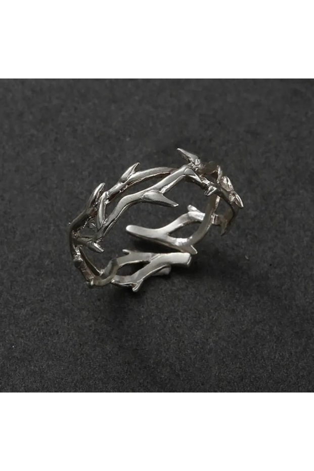 resizable 1 Vintage Goth Thorny Rose Couple Rings for Men Women Charm Irregularity Opening Stainless