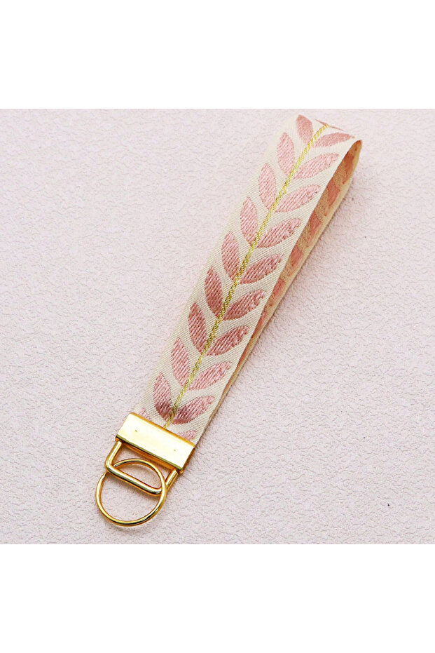 Pink Cute Leaf Pattern Wristlet Strap Keychain Lanyard with Keyrings for Women Keys Phones Wallets H