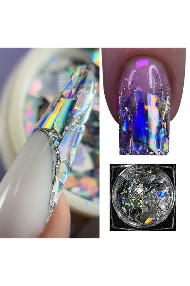 type5-1box Irregular Aluminum Nail Glitter Sequin Aurora Sparkly Chunky Flakes Glitter Silver Gold