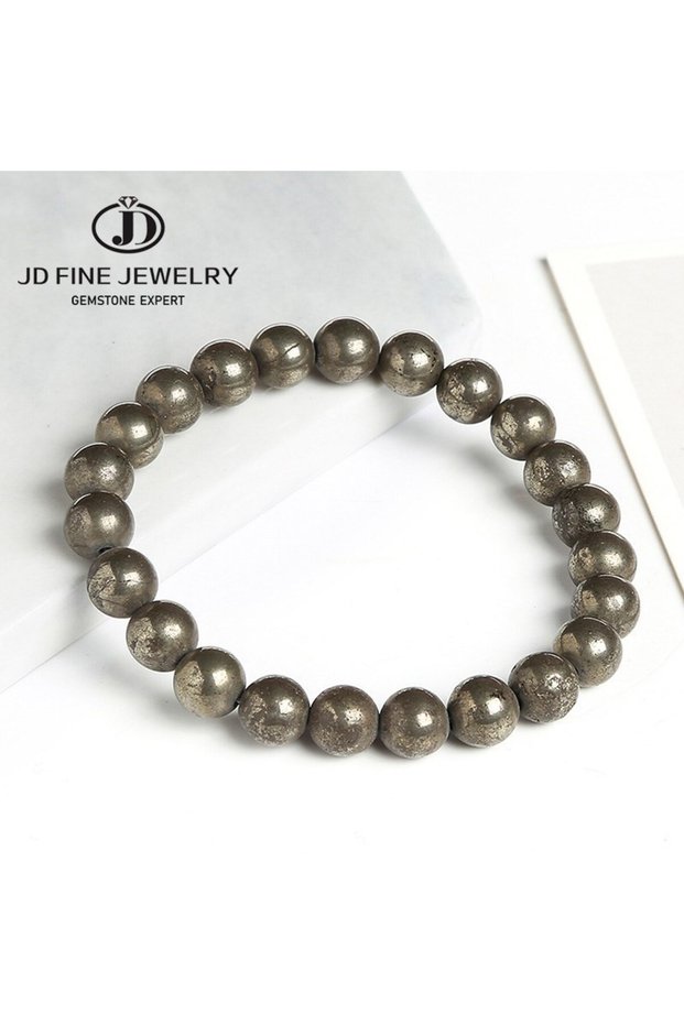 8mm Natural Pyrite Bead JD Natural Pyrite Bead Bracelets Women Men Vintage Charm Round Stone Energy