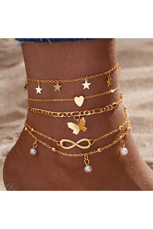 79 Bohemia Butterfly Anklet Set For Women Star Heart Pearl Charm Ankle Bracelet Female Summer Vacati