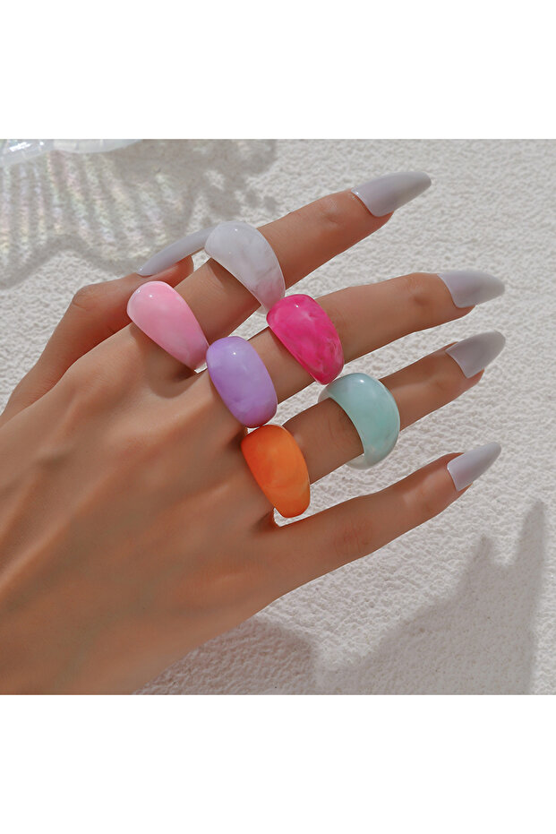 18 color 6 PCSEuropean and American Creative Colorful Transparent Acrylic Ring INS Personalized Simp