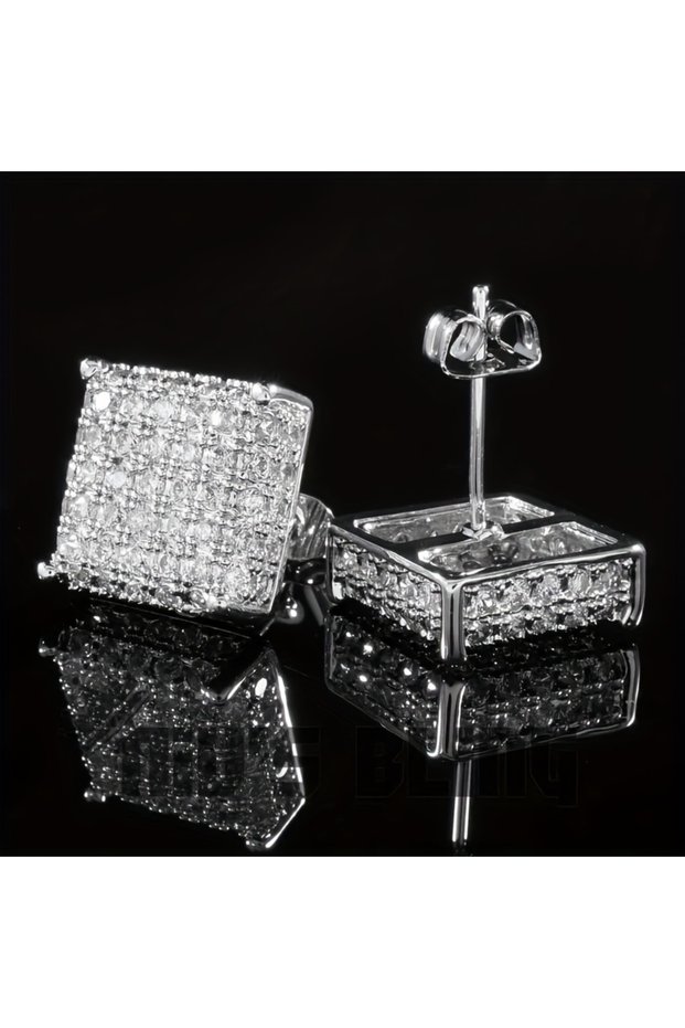 E065-YINSE Fashion Silver-Color Square Classic Zircon Ear Studs For Men Women Fashion Shiny Faux Stu