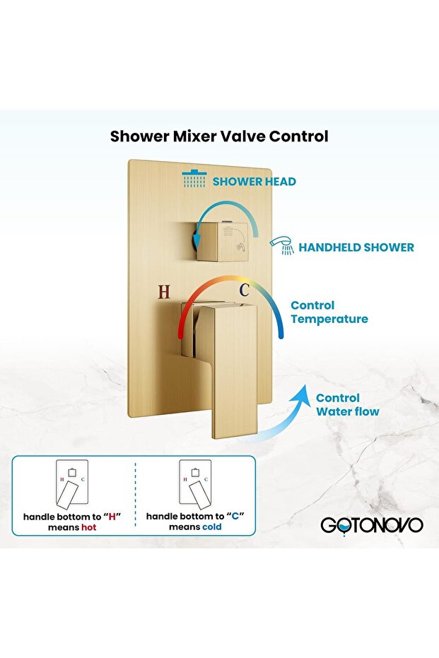 Shower Mixer set Gold 12 Inch Handheld Rainfall Shower Combo Set Wall Mounted Matte Gold