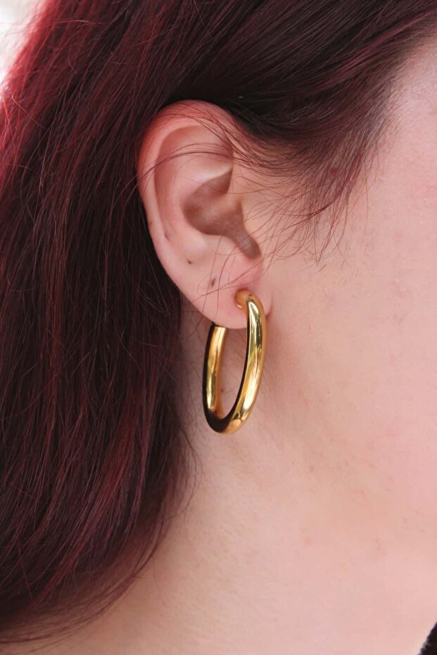 Thick Form Oval Ring Women's Steel Earrings