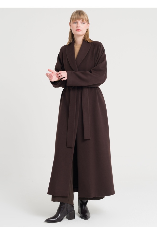 Şal Yaka Kemerli Manto - 4