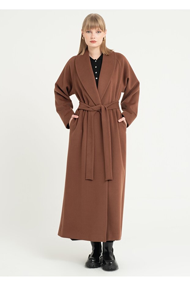 Şal Yaka Kemerli Manto - 5