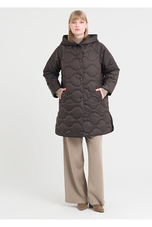 Kapşonlu Kapitone Kaban - 5