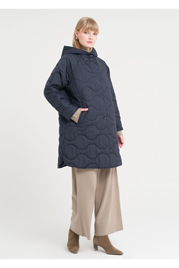 Kapşonlu Kapitone Kaban - 1