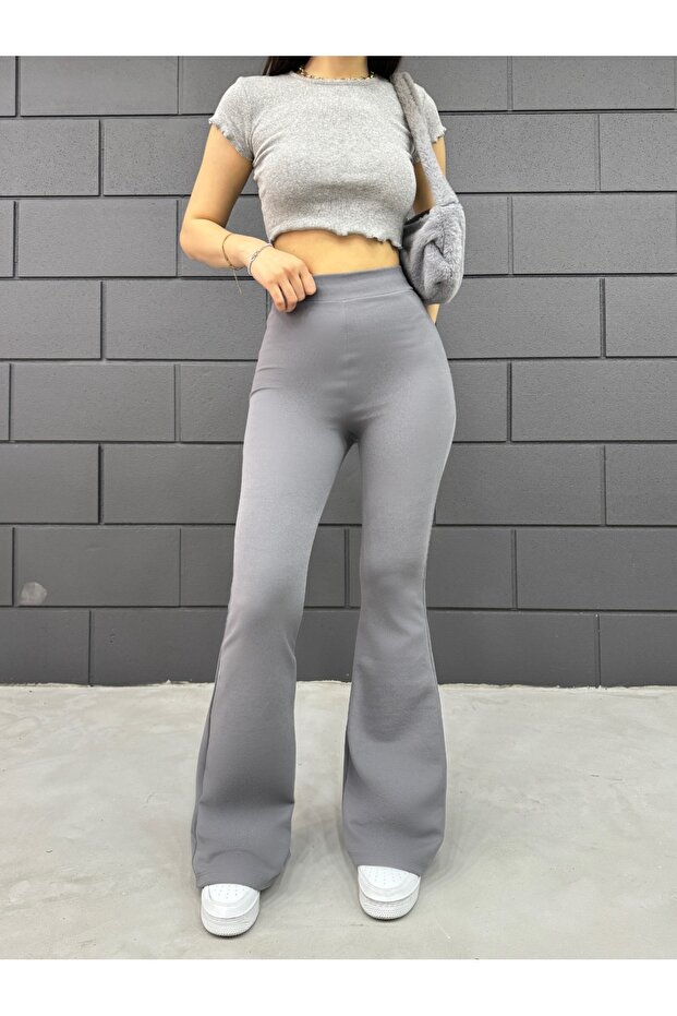 Women's Gray Flexible Flared Leggings Pants