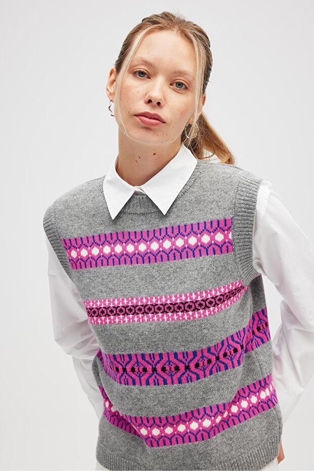 Simone Kadın Jakarlı Triko - Gri Melanj Multi - 5