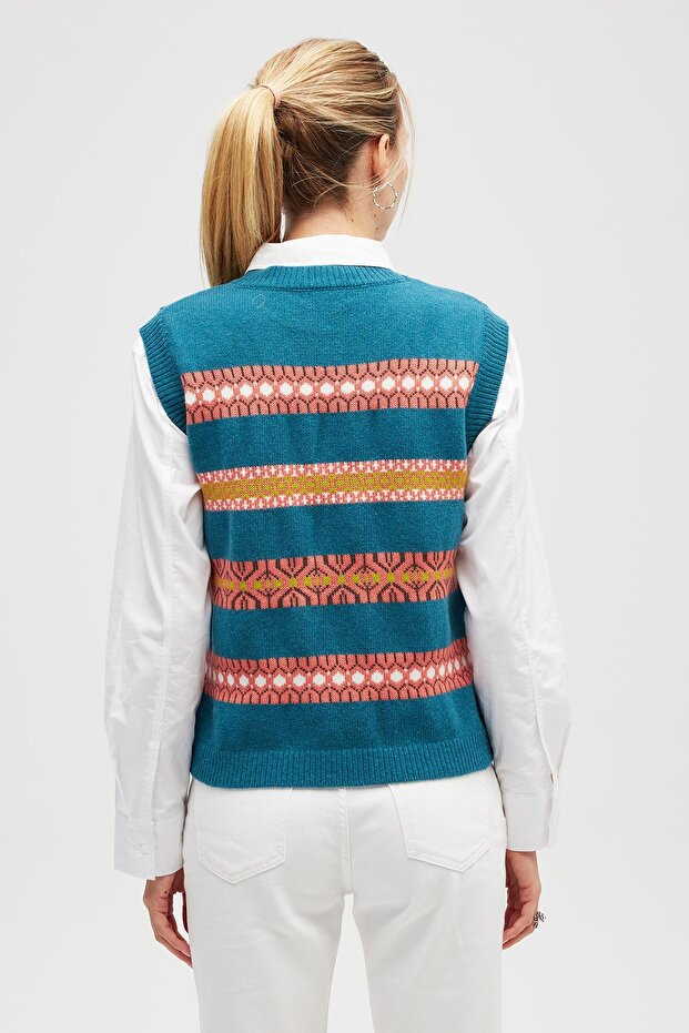 Simone Kadın Jakarlı Triko - Mavi - 7