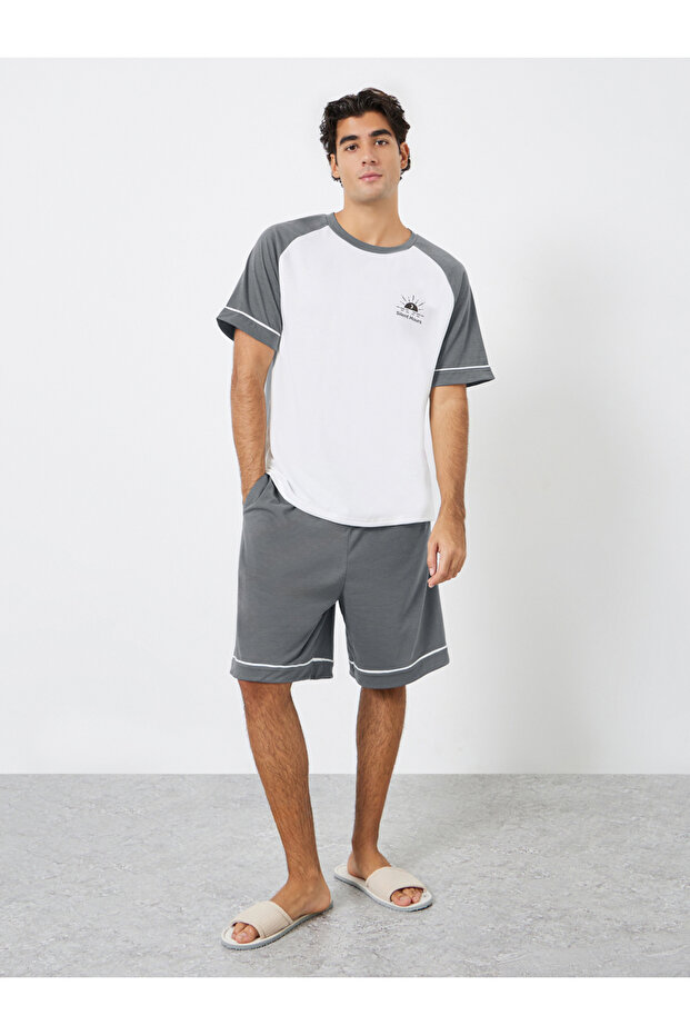 Men Relaxed Fit Raglan Sleeve T-Shirt and Shorts Set