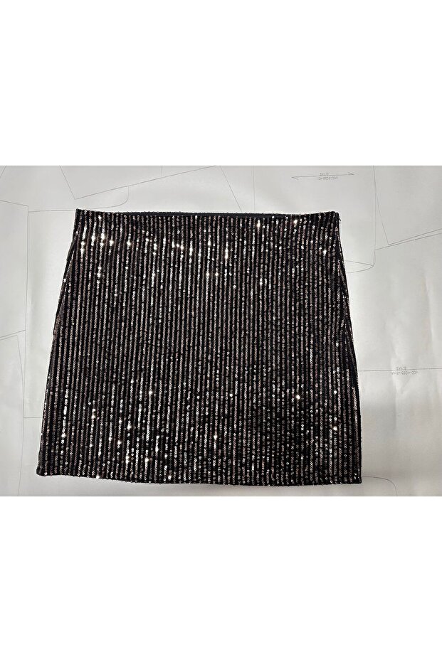 Kadife Kumaşlı Pullu Payetli Mini Etek - 5