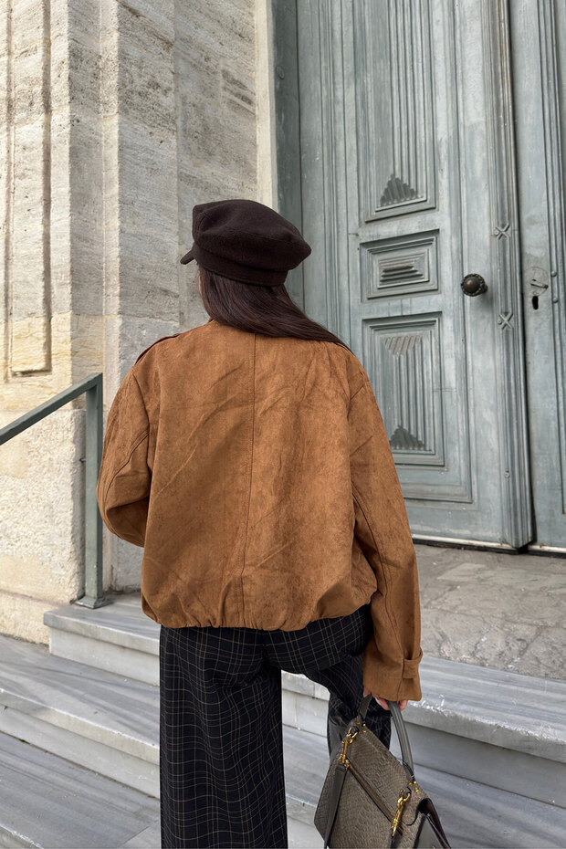 İthal Bomber Süet Ceket- TABA - 7