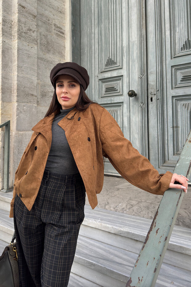 İthal Bomber Süet Ceket- TABA - 4