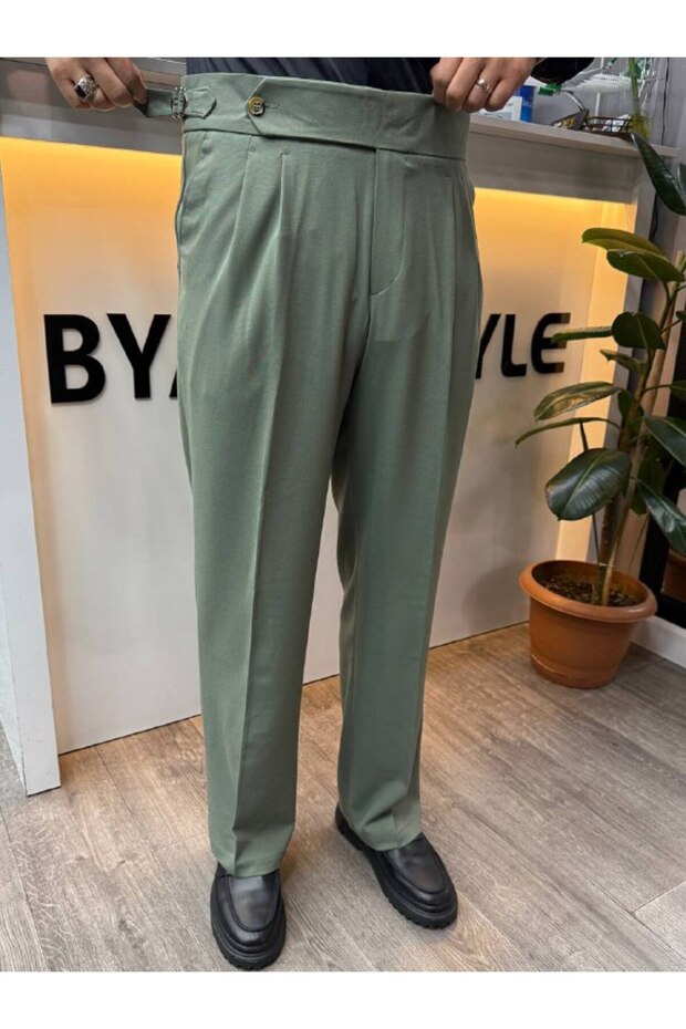 Men's Italian Cut High Waist Fabric Trousers