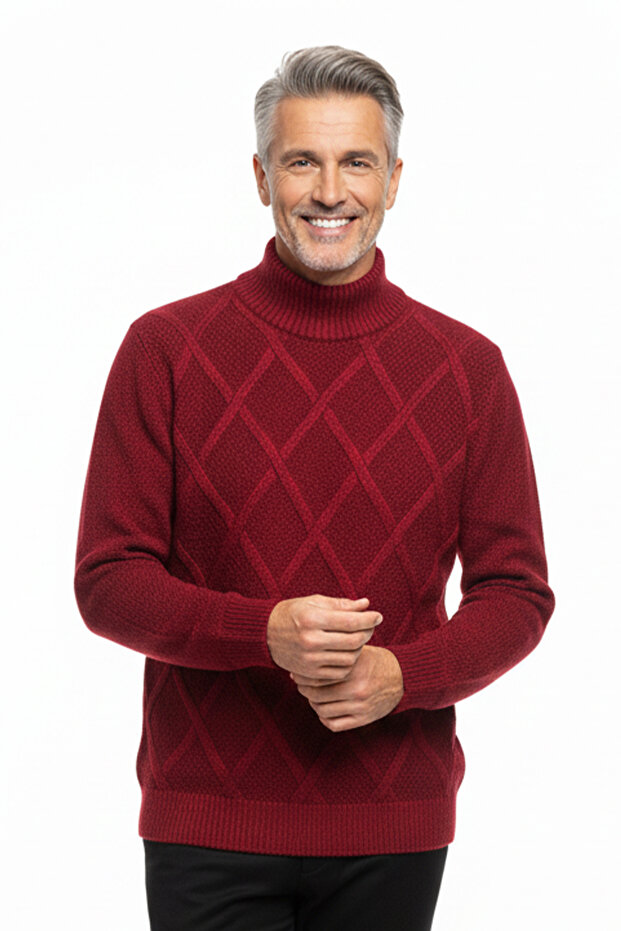Men's Half Turtleneck Baklava Patterned Sweater - 1
