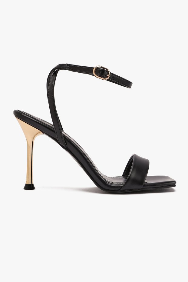 Fiore Black Ankle Strap Single Strap Thin Heeled Shoes