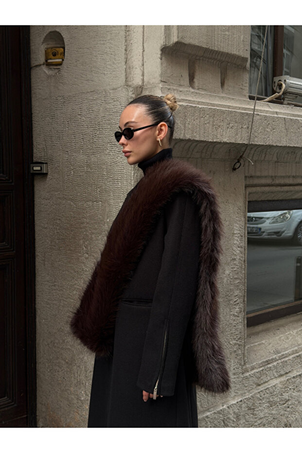 Eșarfă din blană artificială maro intens - 3