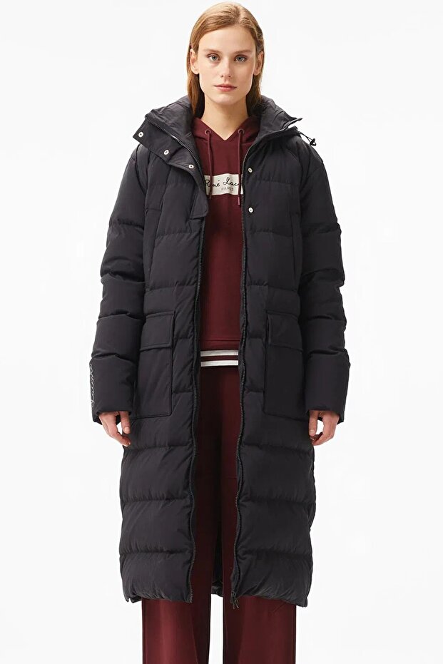 Down Fill Womens Parka Long Length Goose down Filled Hooded Women Parka Black
