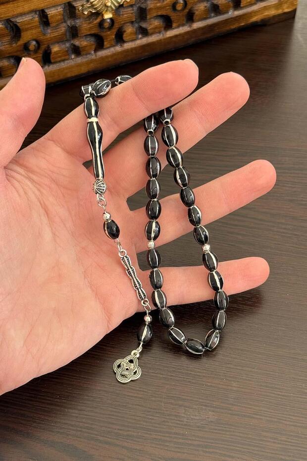 Black and White Enamel Stone Metal Prayer Beads