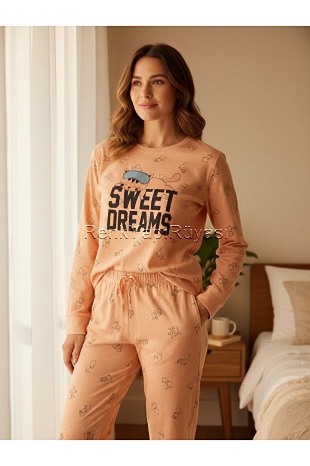 100% Cotton Long Sleeve Soft Textured Cotton Cotton Circular Neck Women's Pajama Ribana 2400599