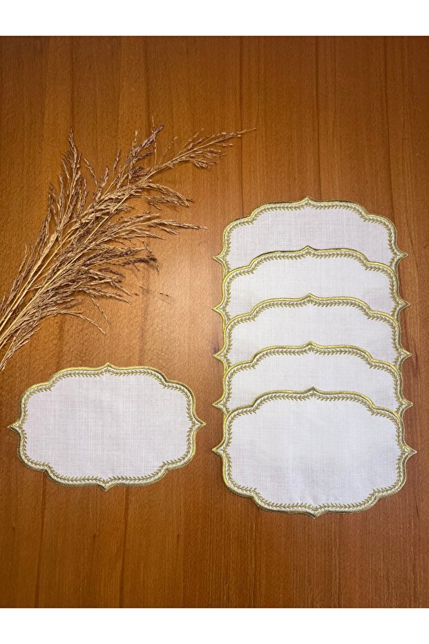 6 Pieces Linen Gold Color Poison Ivy Patterned Tray Cover