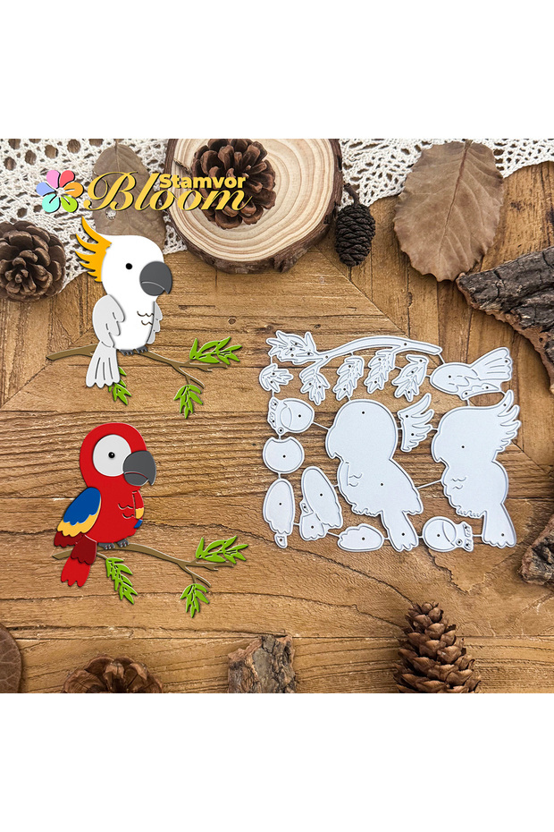Original Lovely Layers Parrots Tropical Birds on Branch Metal Cutting Dies Scrapbooking Decorativ...
