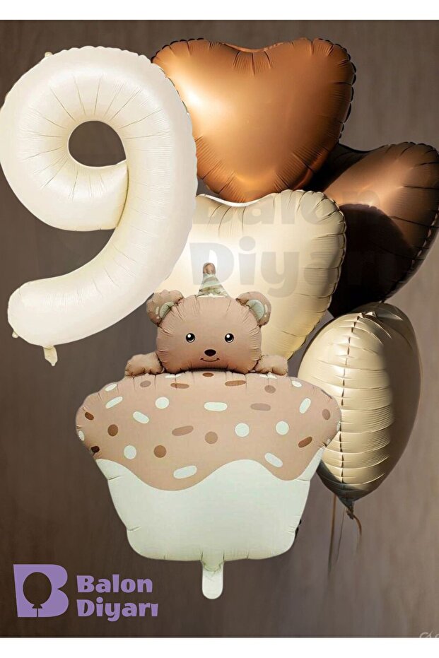 Age-Themed Retro Teddy Bear Cake 3-Piece Heart-Shaped Birthday Balloon Set