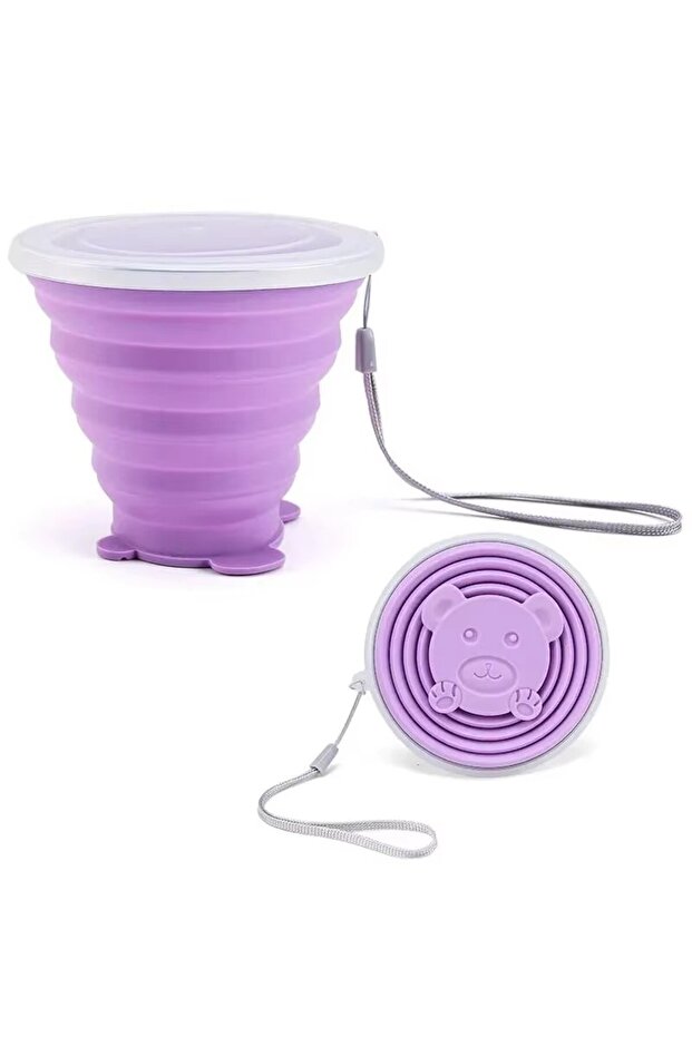 purple 180ML Portable Silicone Folding Water Cup Outdoor Heat Resistant Foldable Mug With Lid Collap