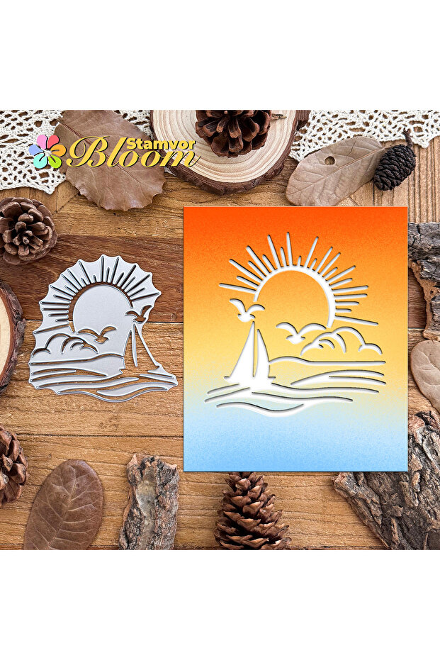 Original Lovely Ocean Sunset with Seagulls and Sailboat Metal Cutting Dies Scrapbooking Decorativ...