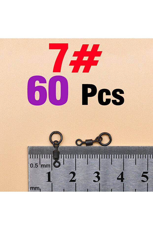 Size 7 MNFT 60Pcs Carp Fishing Swivels Hair Rig Quick Change Solid Ring Swivels Matt Black Hook Ring