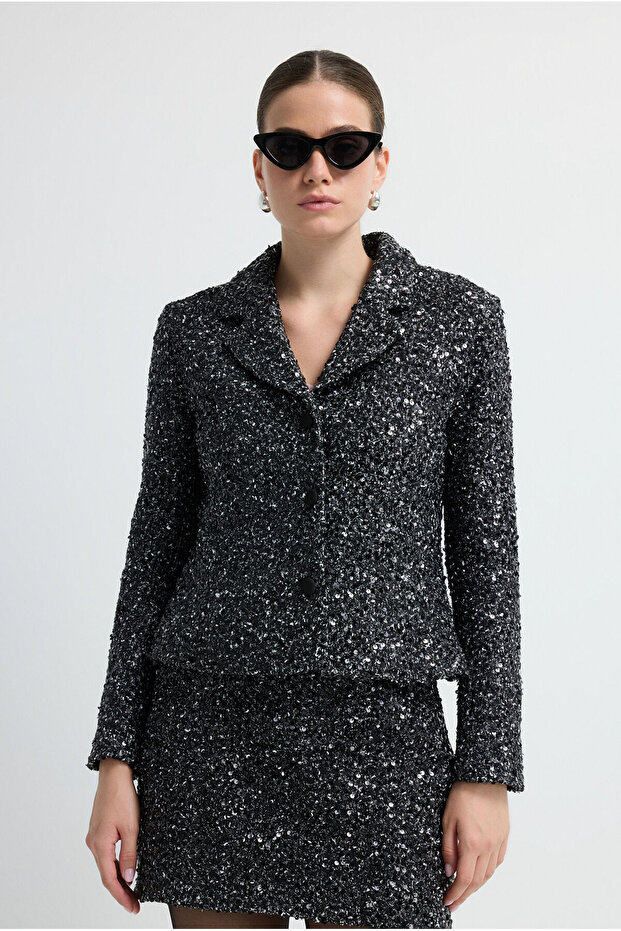 Payetli Triko Ceket - 1