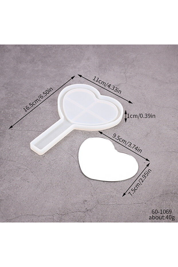 Heart with glass Cosmetic Mirror Silicone Mold with Glass Heart Square Round Handheld Make-uo Mirror