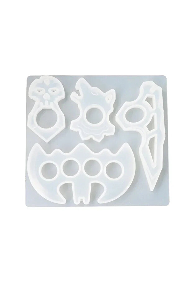 WHITE DIY Crystal Epoxy Mold Epoxy Ring Set Keychain Defensive Wolf Head Mirror Jewelry Silicone Mol