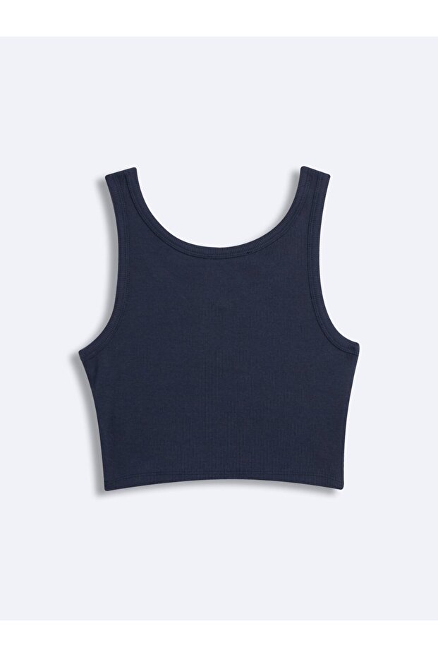 Önü Düğmeli Askılı Basic Lacivert Atlet - 2