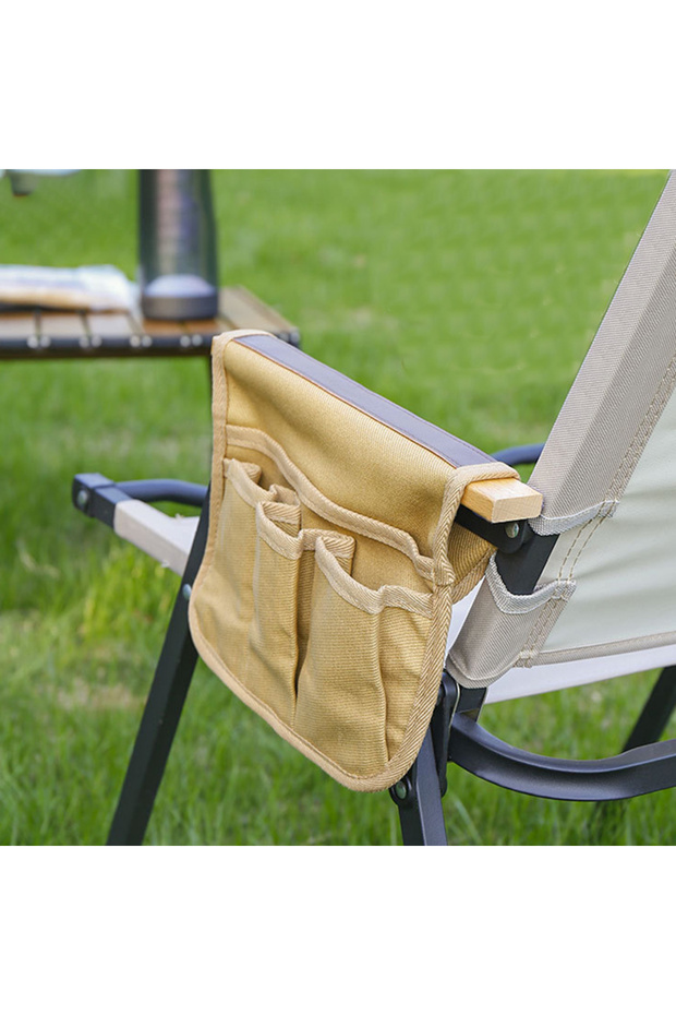 Beige 1Pc Outdoor Camping Foldable Chair Hanging Bag, Foldable Chair Side Pocket Storage Bag, Portab