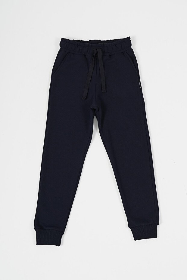 Navy Blue Thick Cotton Elastic Waist Side Pocket 5-6-7-8-9-10-11-12 Years Old Boy's Sweatpants