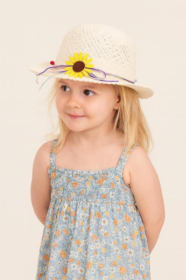 Children's Mercerized Hat with Flower Accessories White