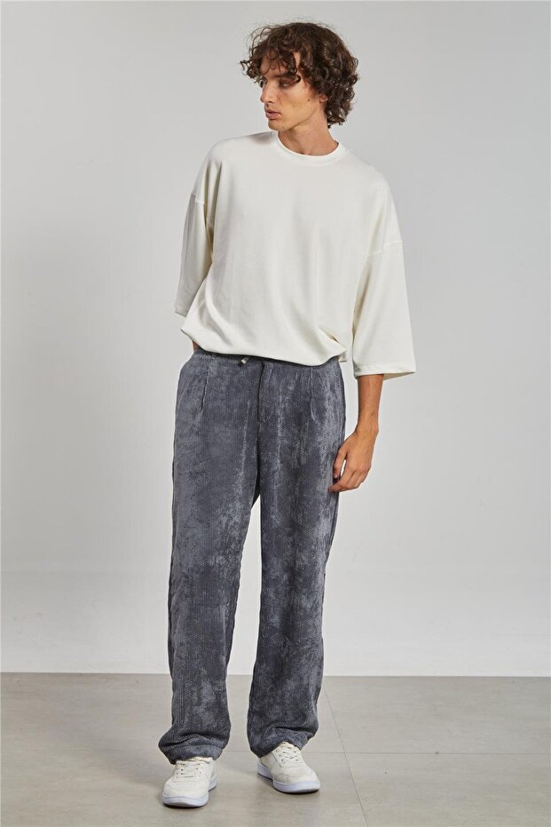 Tie-Waist Velvet Men's Trousers - Anthracite