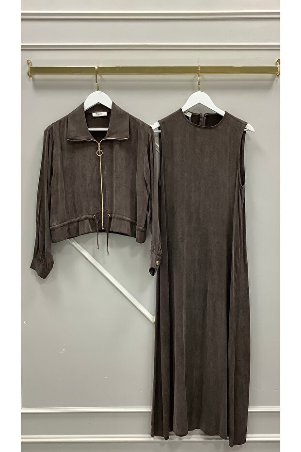 Ceketli İpek Cupra Elbise - 3