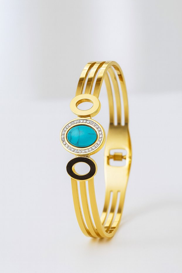 Turquoise Natural Stone Detailed Steel Handcuffs