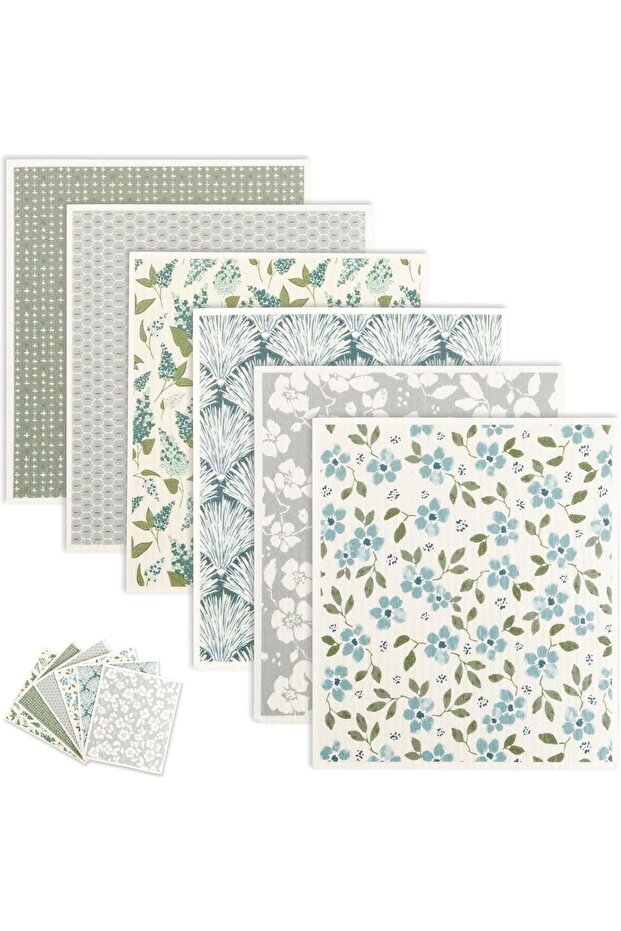 Swedish Dishcloths for Kitchen, 6 Pcs Reusable Absorbent Cellulose Sponge Cloths, 7.7 x 6.7