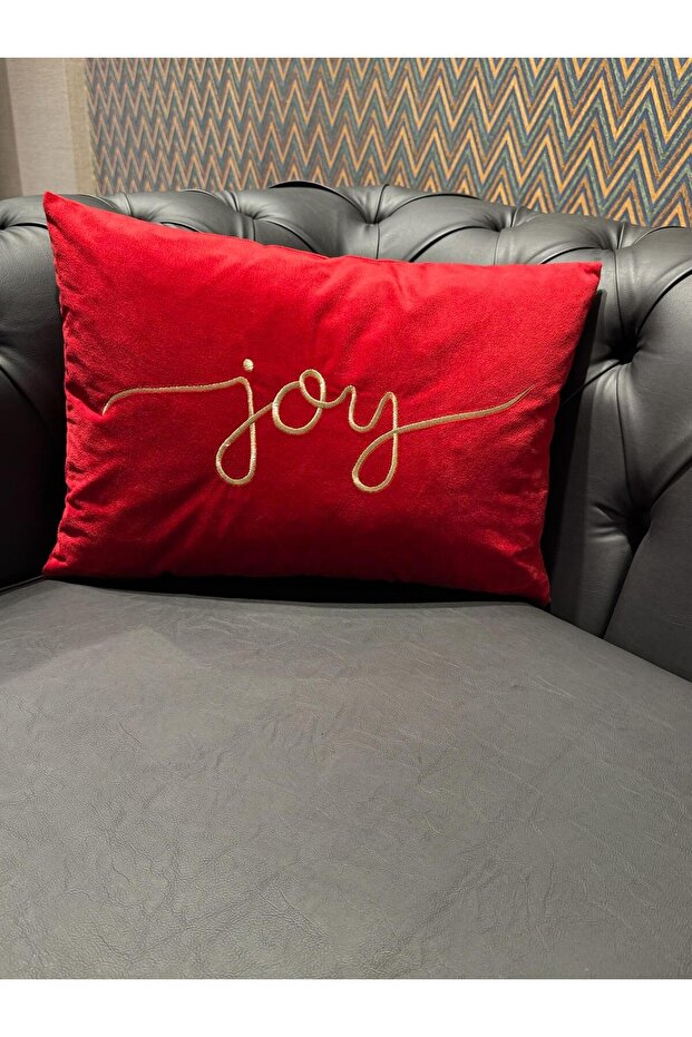 Husă pentru pernă brodată Joy, roșu - 2