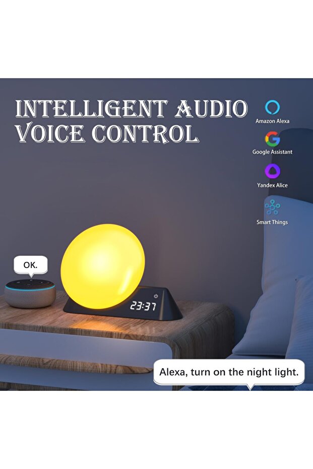Smart Bedside Sunrise Alarm Clock Night Light with Bluetooth Speaker & White Noise