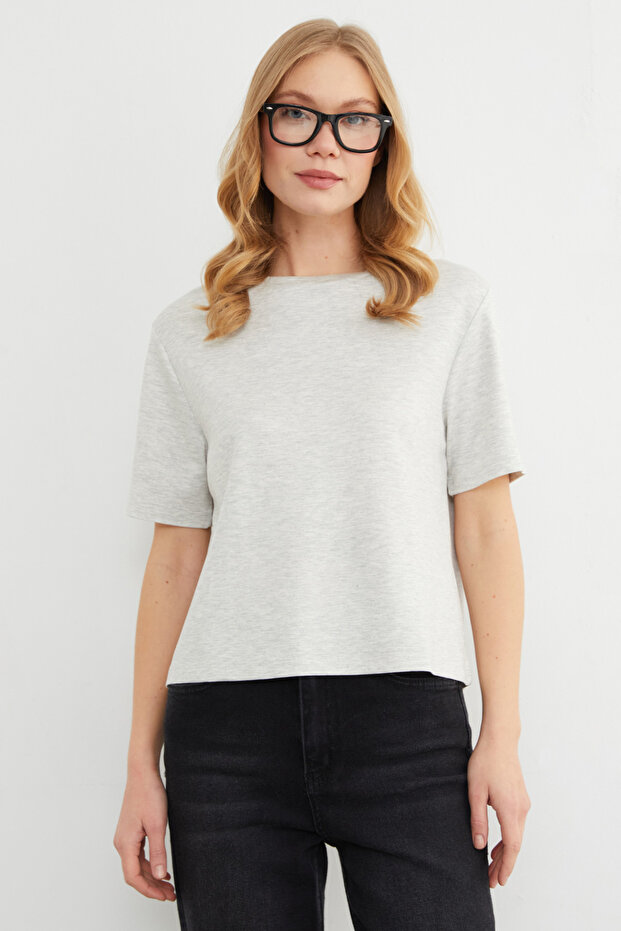 Basic Bisiket Yaka Modal Tişört - 2