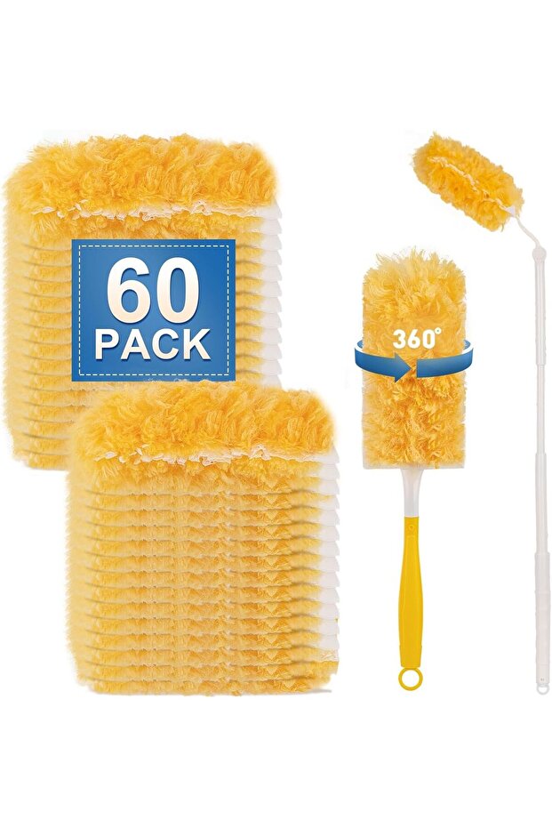 Heavy Duty Duster Refills Compatible with Swiffer – 60 Refills + 3FT Extended Handle