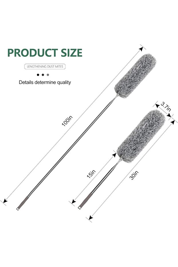 Extendable Microfiber Duster, 2.8M Telescopic Pole, Washable & Bendable (Gray) - 1